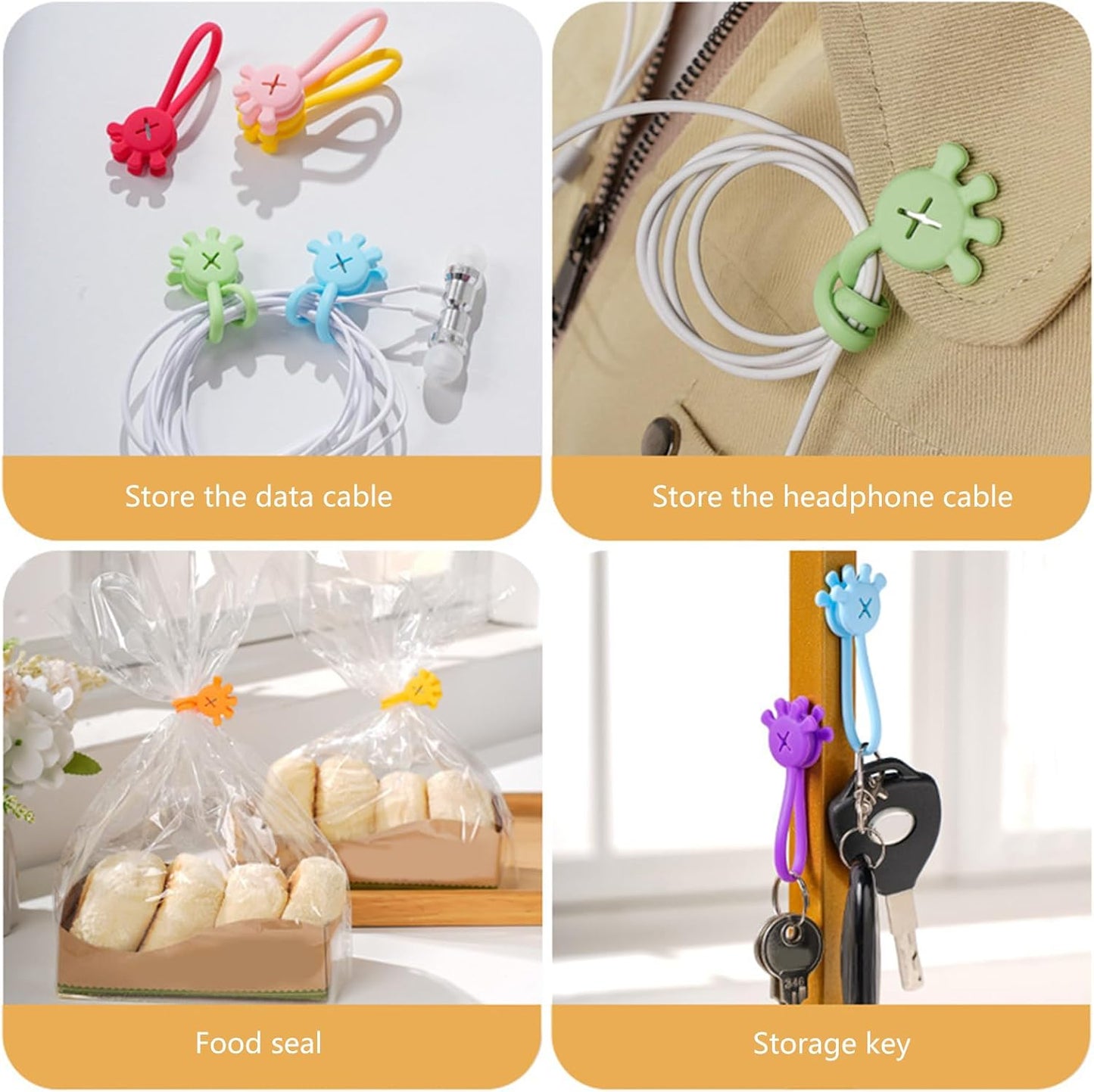 10Pcs Cable Ties Clips Cord Organiser Clip Reusable Silicone Organisers Bookmarks Fridge Magnet