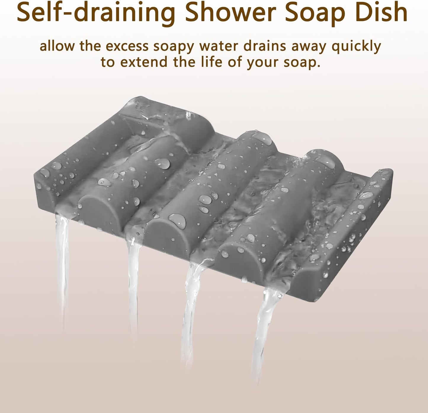 Soap Dish for Shower, Bathroom & Kitchen – Non-Slip, Self-Draining Design to Keep Soap Dry, Extend Soap Life – Easy to Clean, Compact & Durable (Grey, 1 pcs)