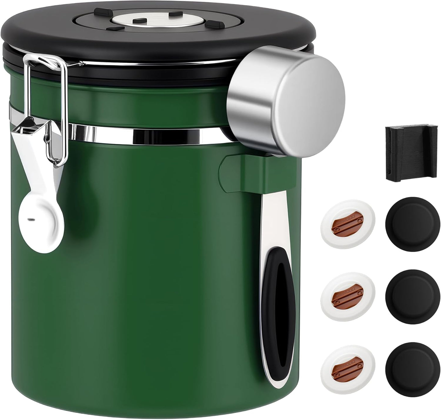 ShanSon Coffee Canister Airtight Coffee Container Stainless Steel Coffee Bean Storage Container with Scoop Coffee Canister for Beans Grounds Sugar Flour Tea Cereal,11OZ, Dark Green