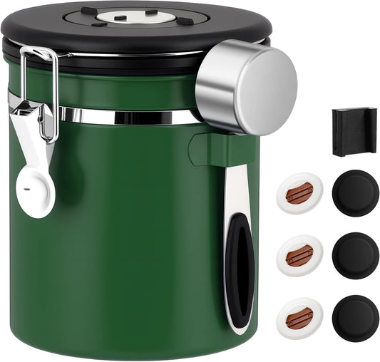 ShanSon Coffee Canister Airtight Coffee Container Stainless Steel Coffee Bean Storage Container with Scoop Coffee Canister for Beans Grounds Sugar Flour Tea Cereal,11OZ, Dark Green
