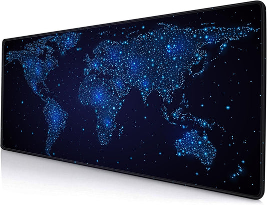 Large Gaming Mouse Pad with Stitched Edges, Desk Pad Extended Keyboard Mat, Non-Slip Rubber Base Mousepads for Laptop, Office, Home, 31.5X11.8 inch Galaxy World Map