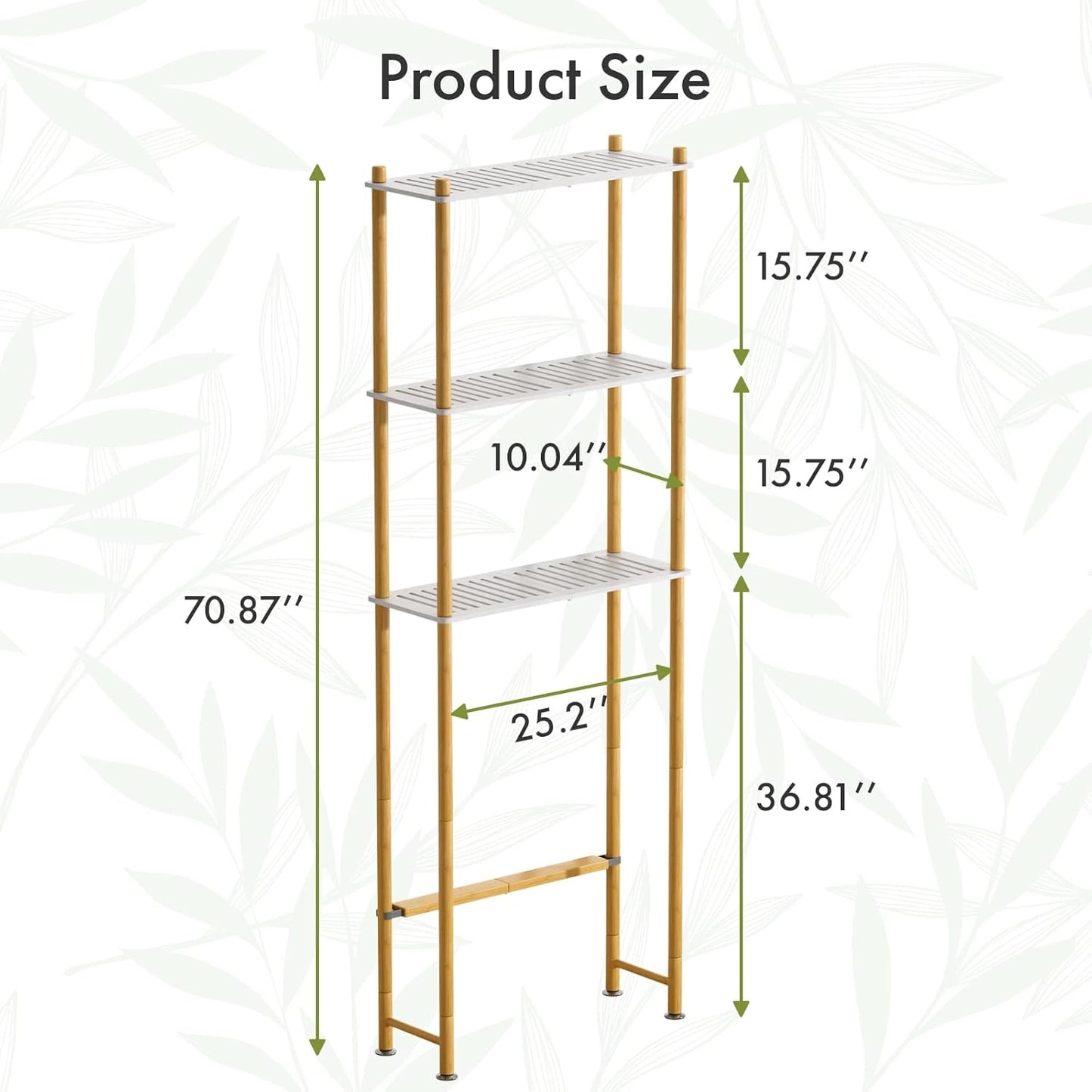 AmazerBath Bamboo Over The Toilet Storage Shelf, Bathroom Storage Organizer Rack, 3-Tier Bathroom Shelves Space Saver, White and Natural Color
