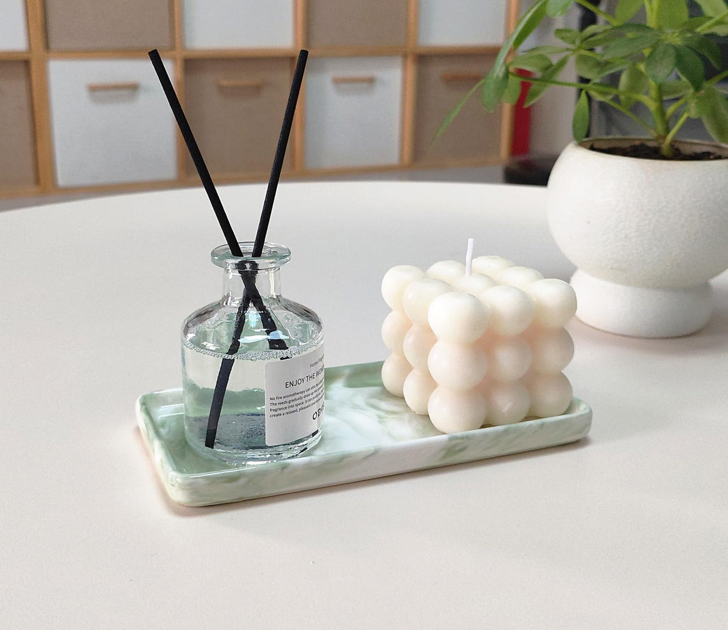 6.4" Porcelain Small Bathroom Tray, Ceramic Countertop and Vanity Tray for Cosmetics, Perfume, Jewelry, Candle - Kitchen Soap Tray for Kitchen Counter (Green)