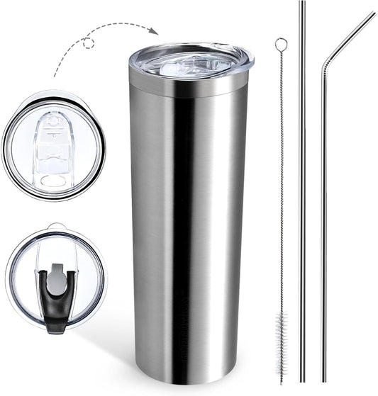 HYDROWION Triple-Insulated Tumblers - Stainless Steel with Lid and Straw, 20 oz Water Bottle, Coffee Cups, Travel Mug for Home & Office Stainless Steel
