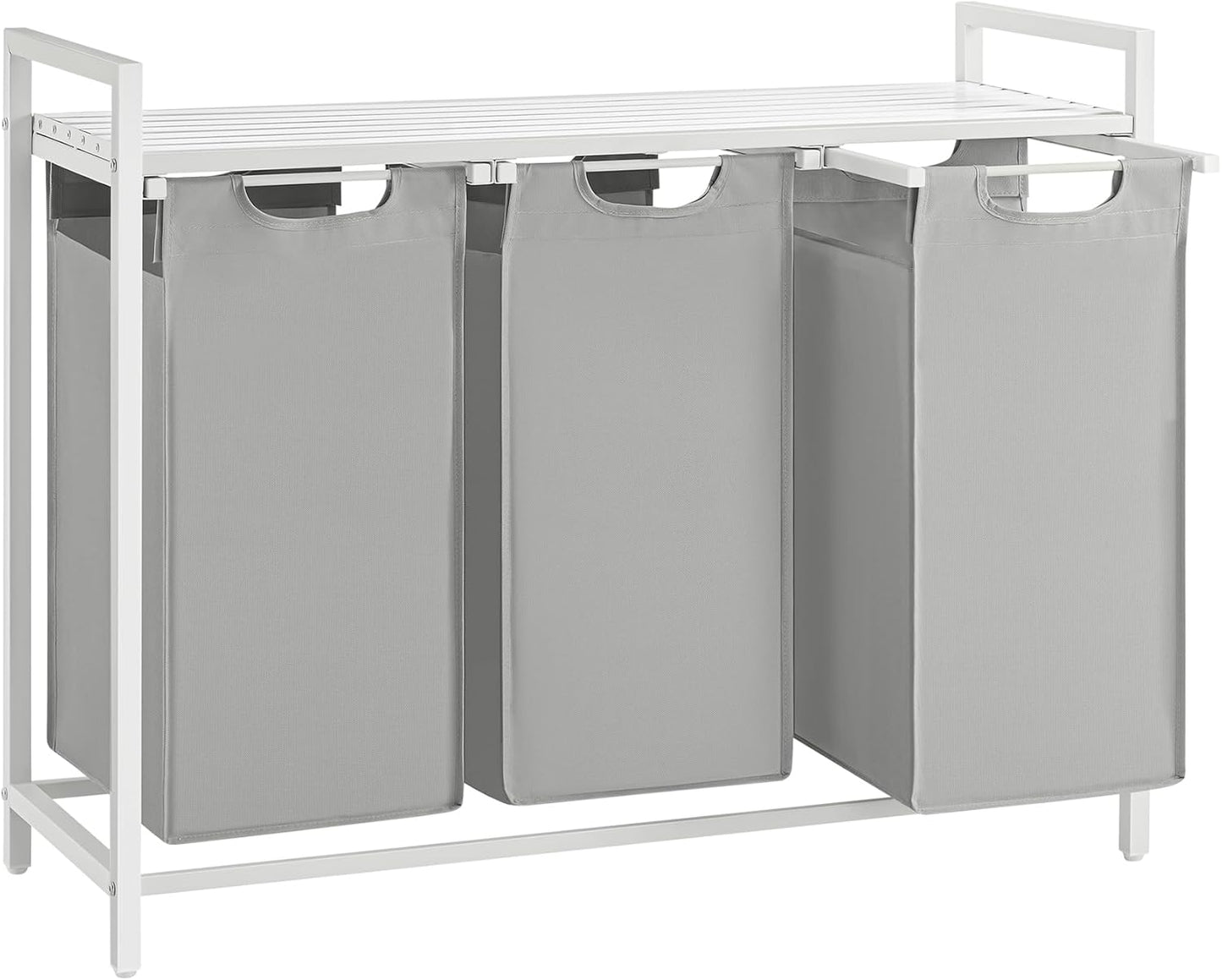 VASAGLE Laundry Hamper, Laundry Basket, Laundry Sorter with 3 Pull-Out and Removable Bags, Shelf, Metal Frame, 3 x 10.6 Gallons (40 L), 36.4 x 13 x 28.4 Inches, Dove Gray and Cloud White UBLH301W03
