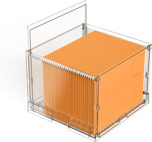 File Organizer Box with Lid,Hanging Filing Folder Organizer for Document Storage with Plastic Slide,Letter-size File Holder Filing Box for Office/Home/Decor/（1Pack）