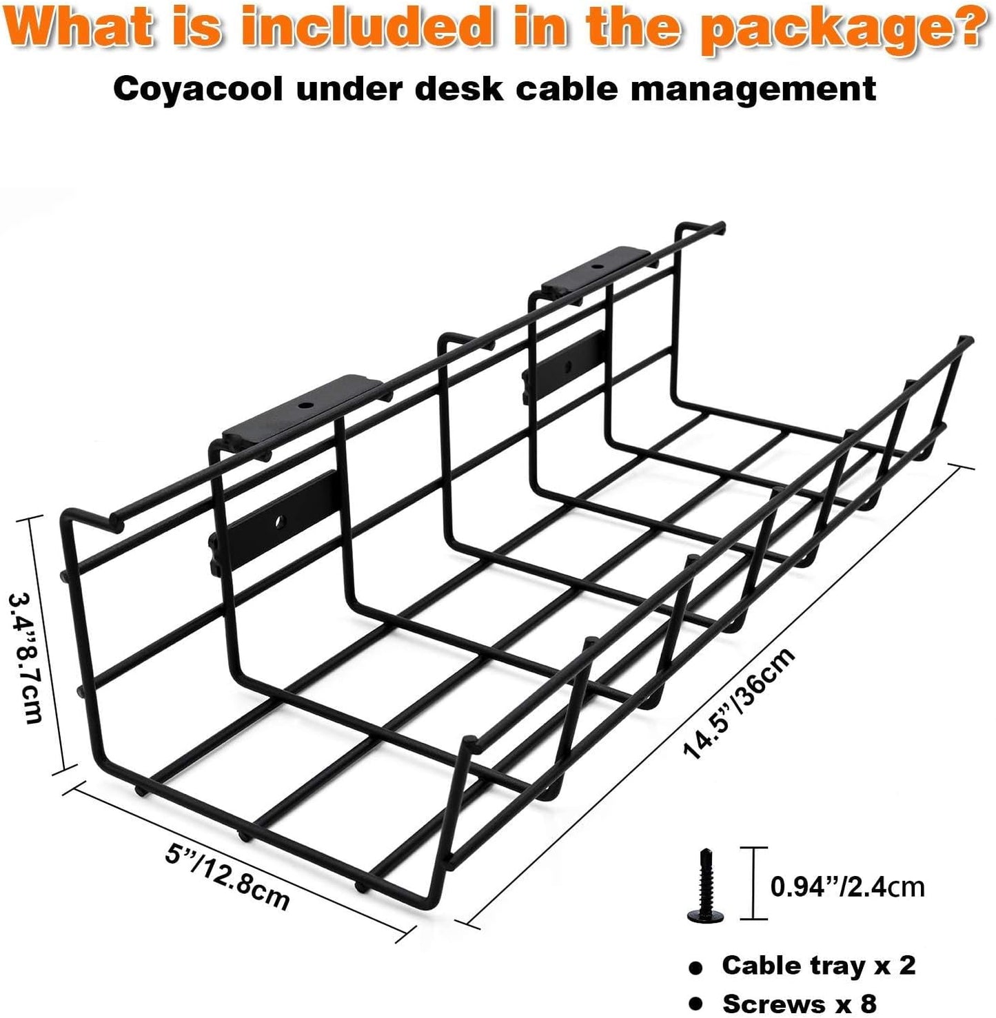 Under Desk Cable Management- 4 Pack Cord Organizer. Metal Wire Cable Management Tray for Office, Studio and Home. Super Sturdy Under Table Cable Managements - Black Cable Organizer
