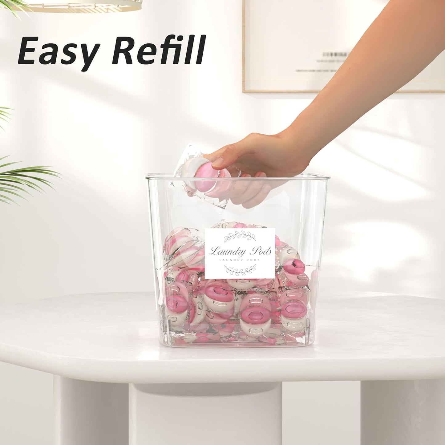 Laundry Room Organization and Storage, Laundry Pods Container with Bamboo Lids and Labels, Laundry Organizer with Scoops for Booster Beads, Powder, Pods, 4Pack