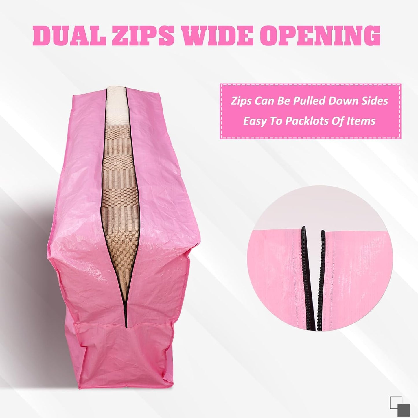 4 Pcs 96 Gallon Large Moving Bags with Zipper and Handles Foldable Storage Duffle Bags Heavy Duty Extra Large Totes for College Dorm Travel Clothes Blankets Bedding Moving (Pink)