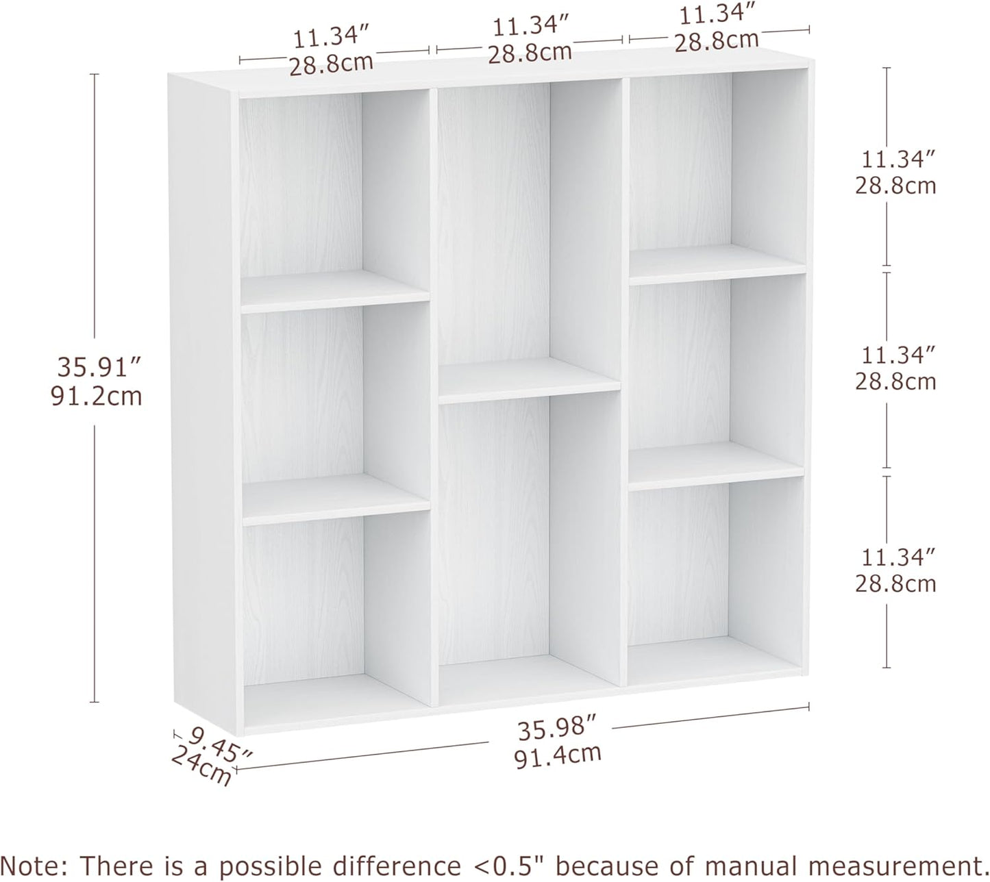 8 Cube Storage Organizer, Wooden Cube Shelves with Closed Back Panel, Reversible Bookcase, Toy Organizers and Storage for Home, Living Room, Kids Room, Office, 35.98" L x 9.45" W x 35.91" H, White