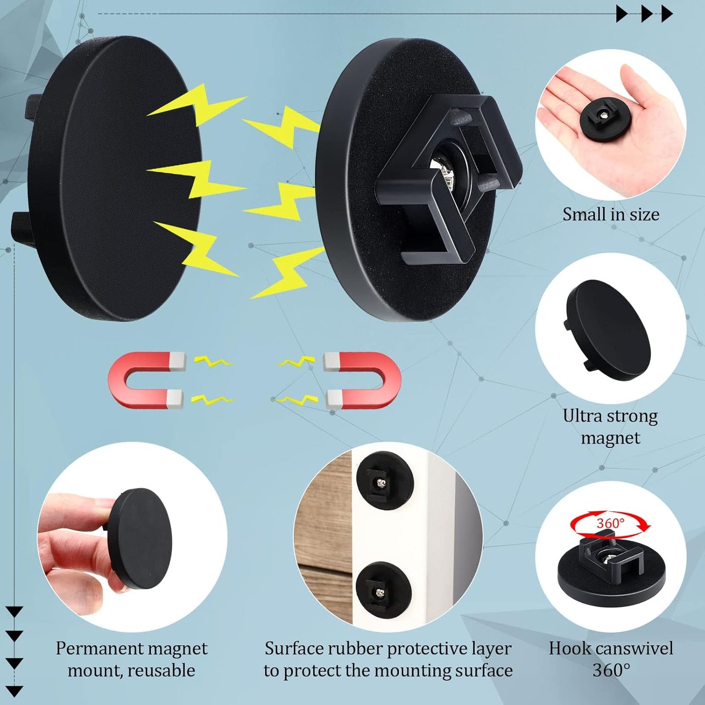 Yookeer 60 Pieces Magnetic Zip Tie Mount Multipurpose Cable Holder Magnets Magnetic Wire Management Bases with Heavy Duty Zip, Mount Nylon Cable Ties in Total (43 mm)