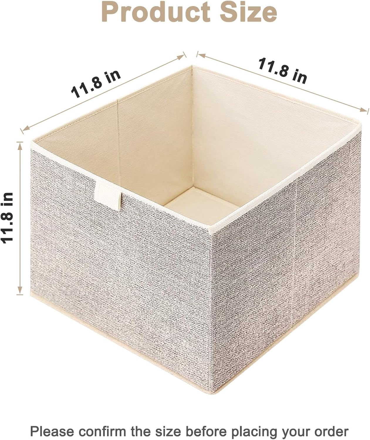 Storage Baskets, 11.8-Inch Woven Fabric Bins, Storage Cubes with Reinforced Handles, Organizer Bins for Closet Shelves, Foldable, for Toys, Clothes, Natural Beige (4PCS/Beige-11.8*11.8*11.8inch)
