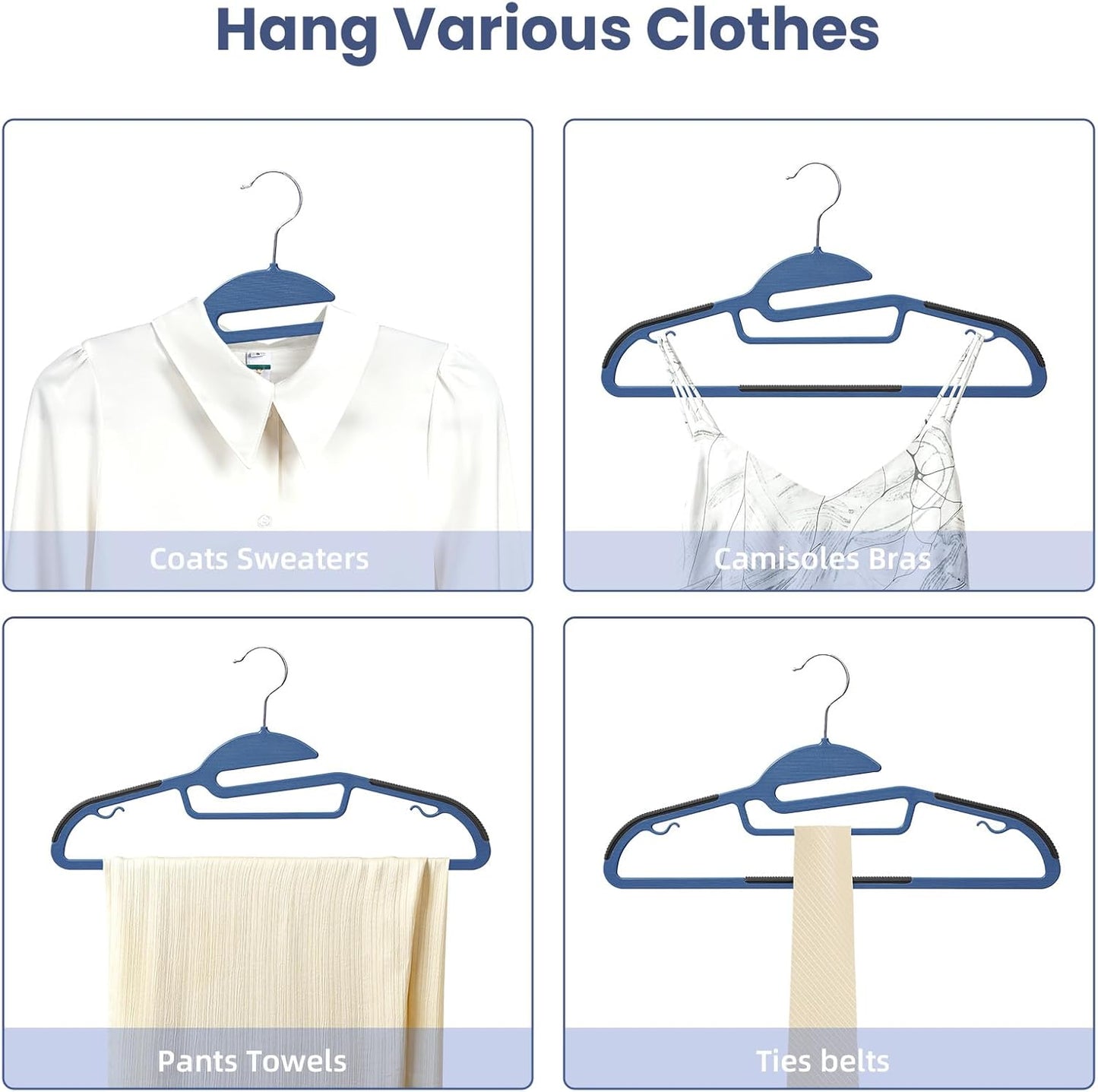 Heavy Duty Plastic Hangers 50 Pack with Non-Slip Design,0.2 Inches Thick,360°Swivel Hook Space Saving Organizer for Bedroom Closet,Shirts,Pants,Strong Enough for Coat(Nacy- S Shaped)