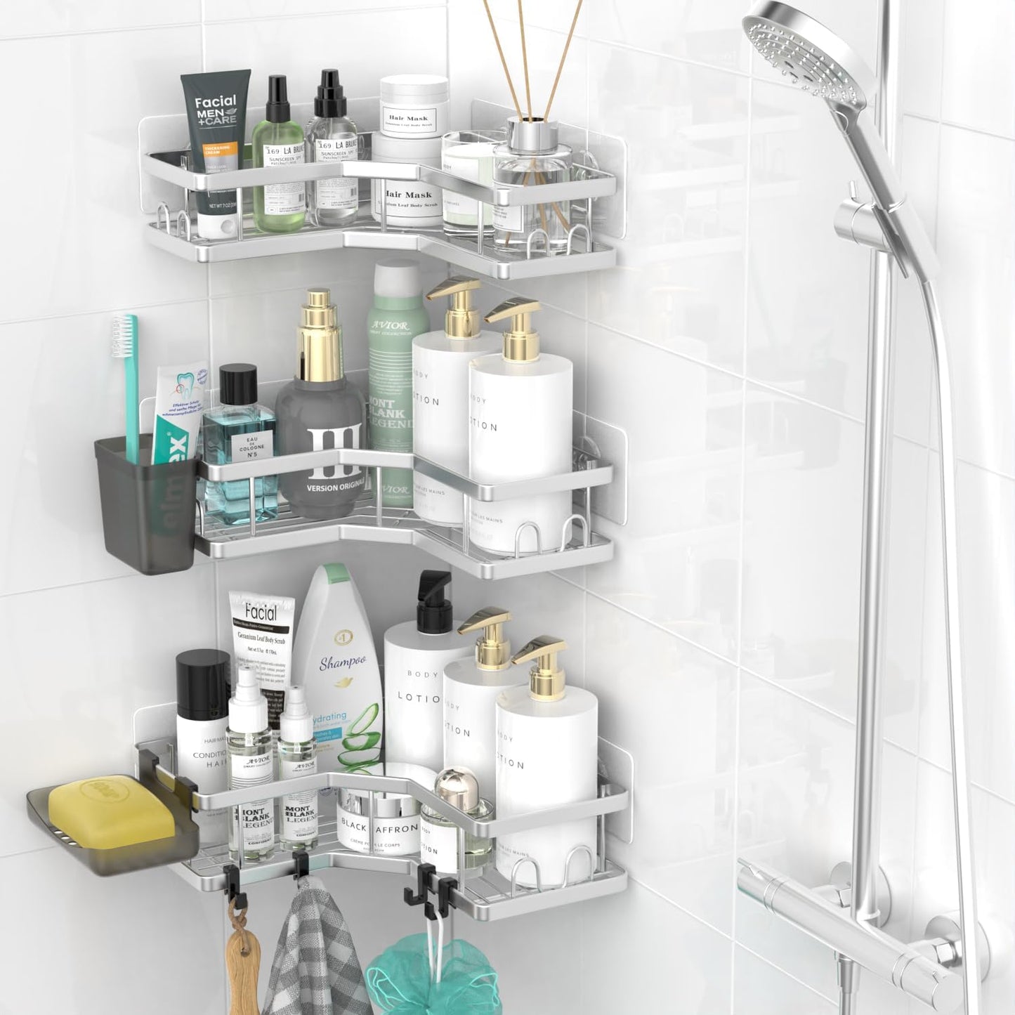 Corner Shower Caddy Bathroom Organizer: Adhesive Shower Rack Bathtub Shelves - 3Pack No Drilling Shower Shelf For Inside Shower - Stainless Steel Rustproof Bathroom Stuff
