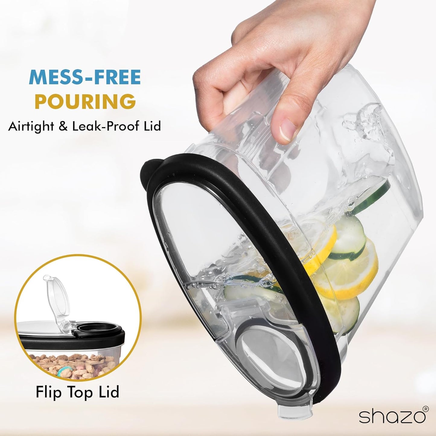 Shazo 3 PC Cereal Container Storage Set (5.2L, 2.8L, 1.2L) - Large Airtight Food Storage Containers with Flip-Top Lids, BPA-Free Plastic Cereal Dispenser for Pantry, Rice, Flour, Sugar & Pasta