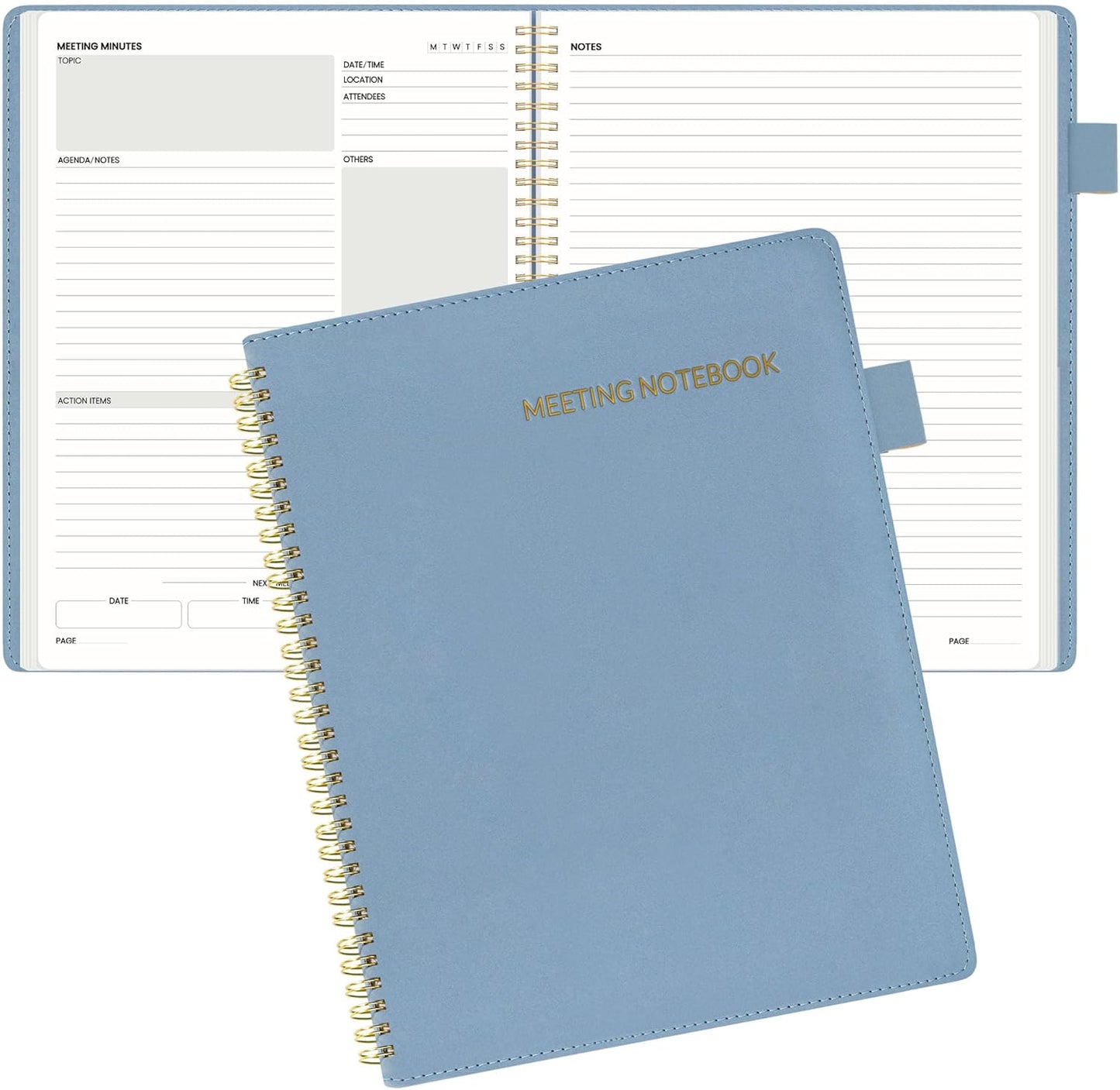 SUNEE Half Meeting Half Note - 8.5"x11" Professional Notebooks for Work - 160 Pages, A4 Size Project Planner, Spiral Meeting Agenda Organizer for Women Men, Note Taking,Office with Vegan Leather Cover