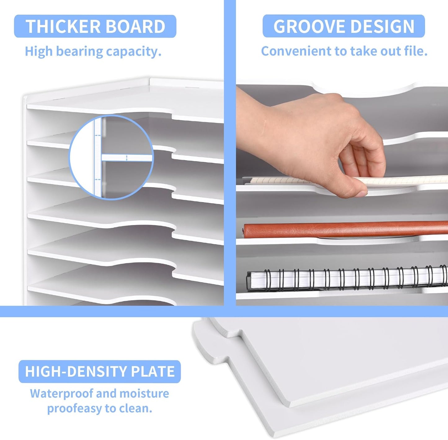 Paper Organizer Storage for Desk, 9 Tier Construction File Organizer Paper Sorter, Desktop Document Storage Holder for Home Office School, 14 1/8" x 10 1/4" x 15 3/8", White