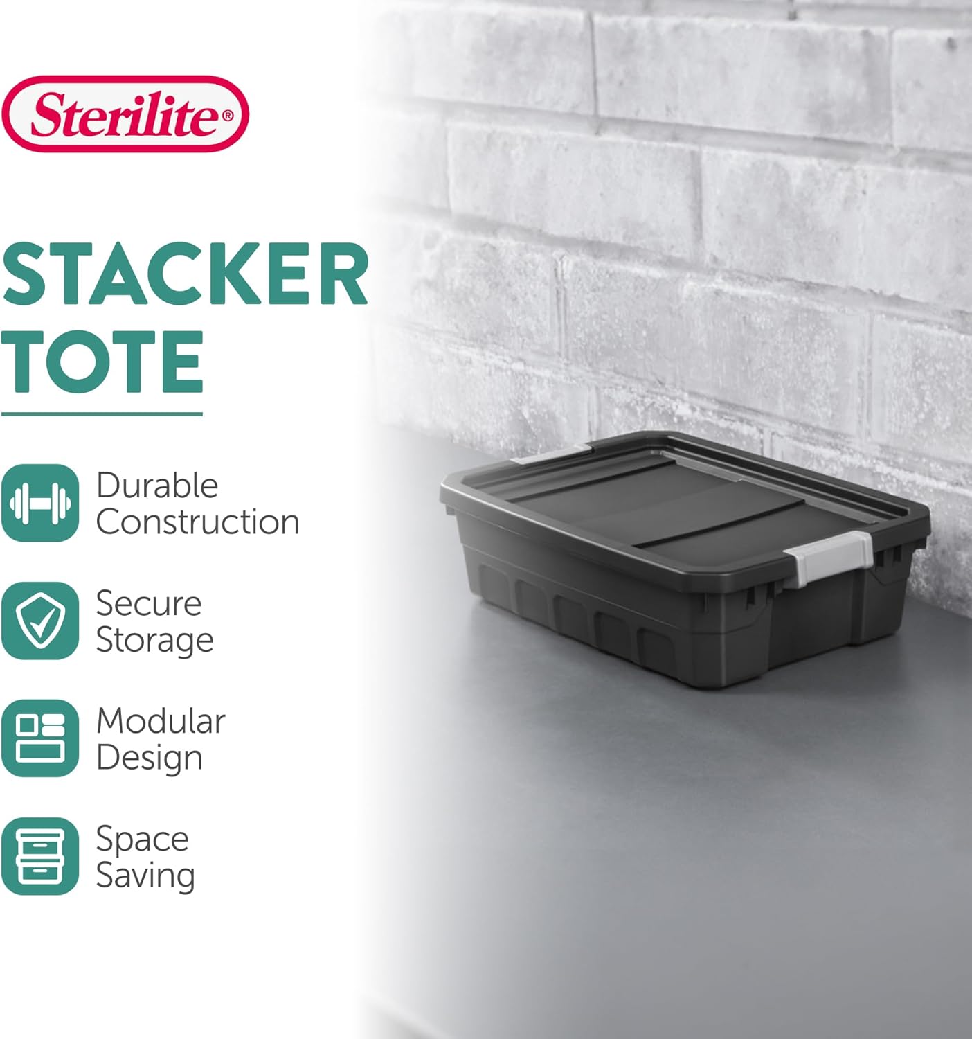 Sterilite 24-Pack Plastic Storage Bins with Lids, Stackable Containers, 10 Gallon, Black
