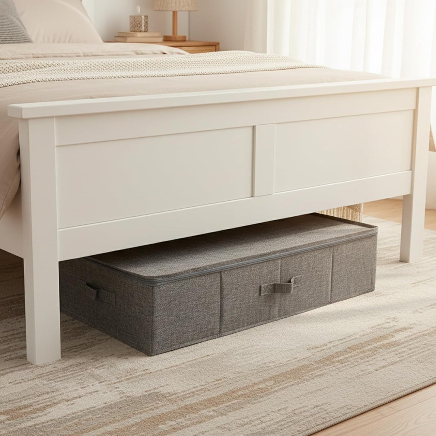 Under Bed Storage Container Bins with Lid,2 Pack Foldable Underbed Storage Organizer,50L Large Underbed Bag for Organizing Clothes Blankets Pillows(Grey)