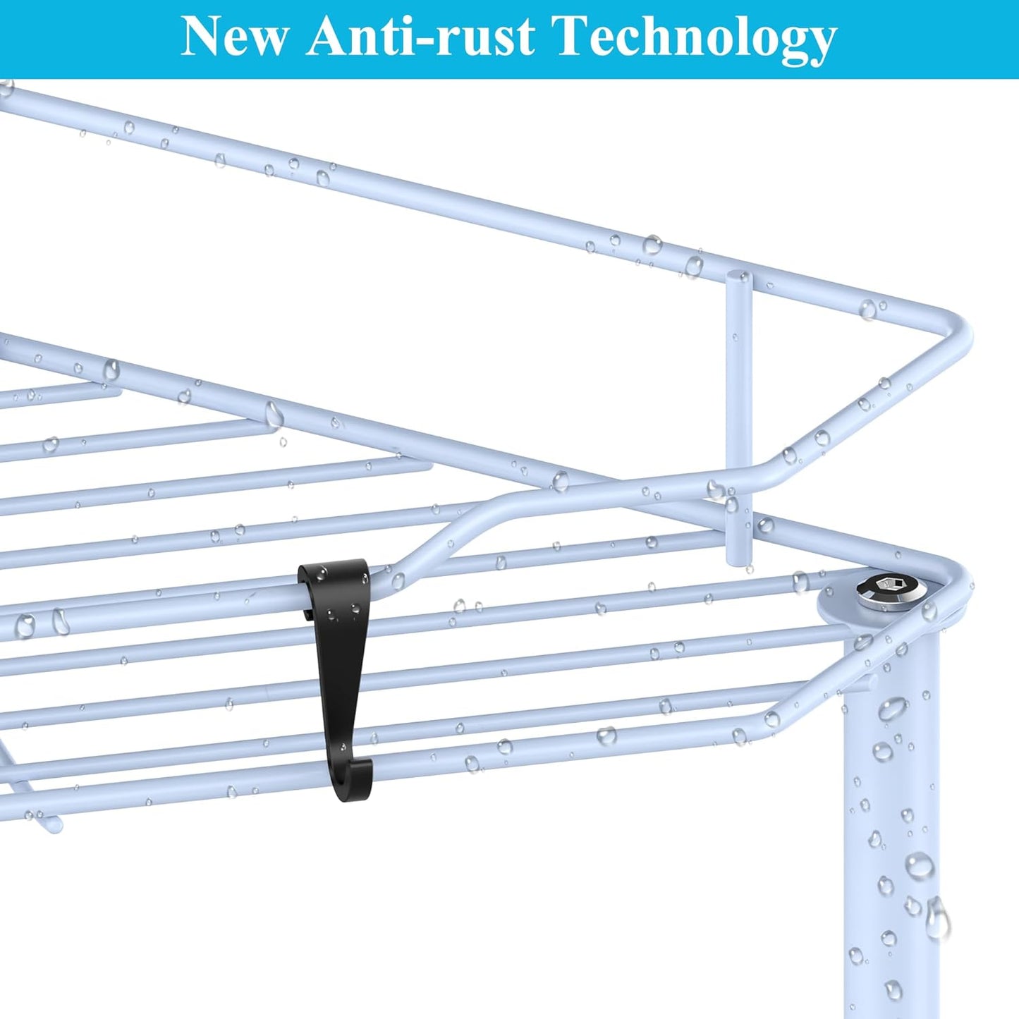 4 Tier Floor Standing Corner Shower Caddy Organizer Shelf with Hooks, Bathroom Shelves Stand Rack, Blue