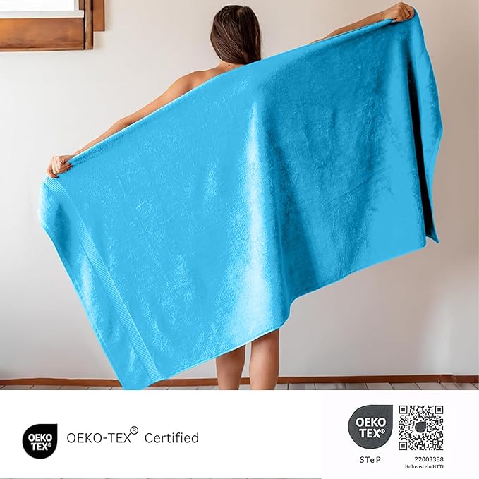 SALBAKOS 100% Turkish Cotton Extra Large Bath Sheet Set of 2 35x70 inch | Heirloom Quality | Hotel & Spa Collection | Soft, Absorbent Oversize Bath Towels | Made in Turkey (Aqua, 2 Bath Sheets)