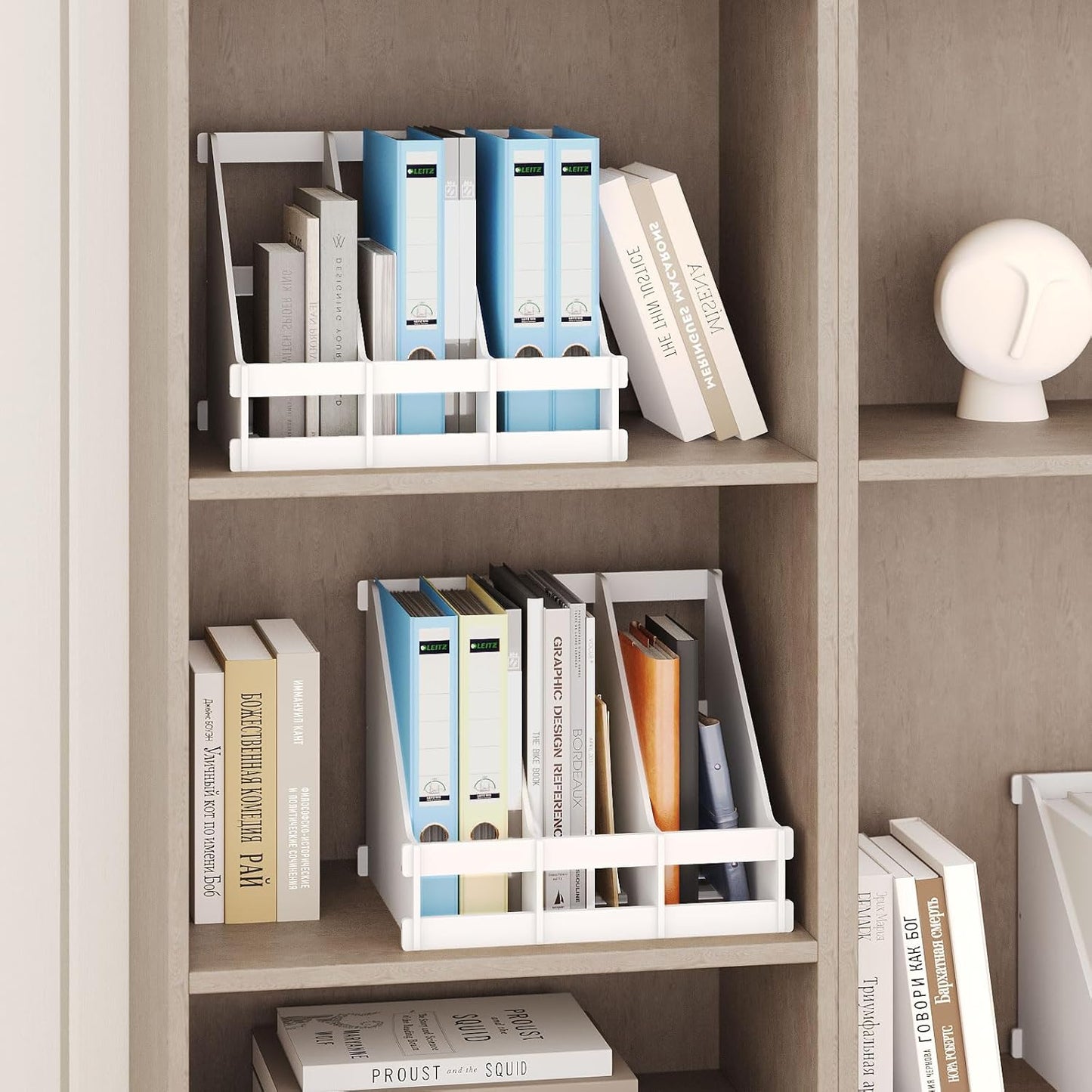 Bamboo Desktop Magazine Holder Desk File Organizer 3 Compartments Vertical File Dividers Book Holder Frames Document Cabinet Rack Storage Organizer Box for Home Office School Black (White)