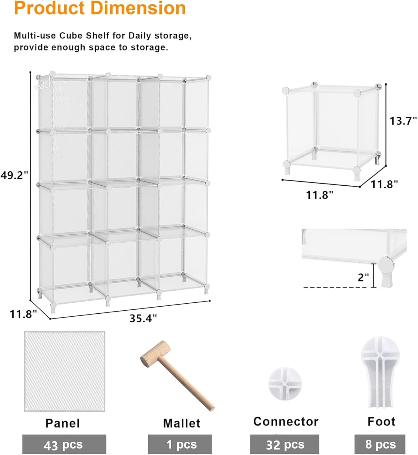 AWTATOS Cube Storage Organizer, Closet Organizers and Storage, 12 Cube Shelves Bookshelf, DIY Stackable Plastic Clothes Organizer Shelving for Bedroom, Home, Transparent Twill