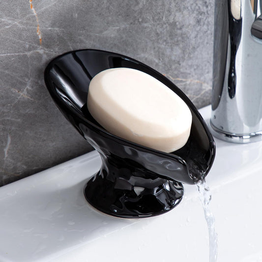 Self Draining Soap Dish, Bar Soap Holder for Shower,Black Ceramic Soap Dishes for Bathroom Kitchen Shower Keeps Soap Dry, Easy to Clean(Gloss Black)