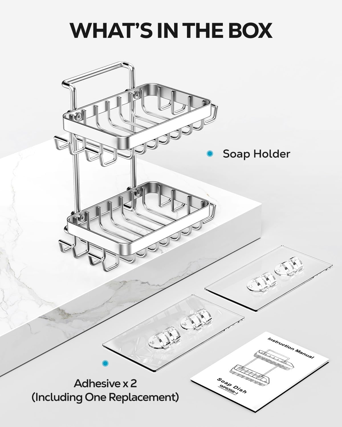 Nieifi Adhesive 2 Tier Bar Soap Holder, Stainless Steel for Shower Wall, Soap Dish for Bathroom, Silver