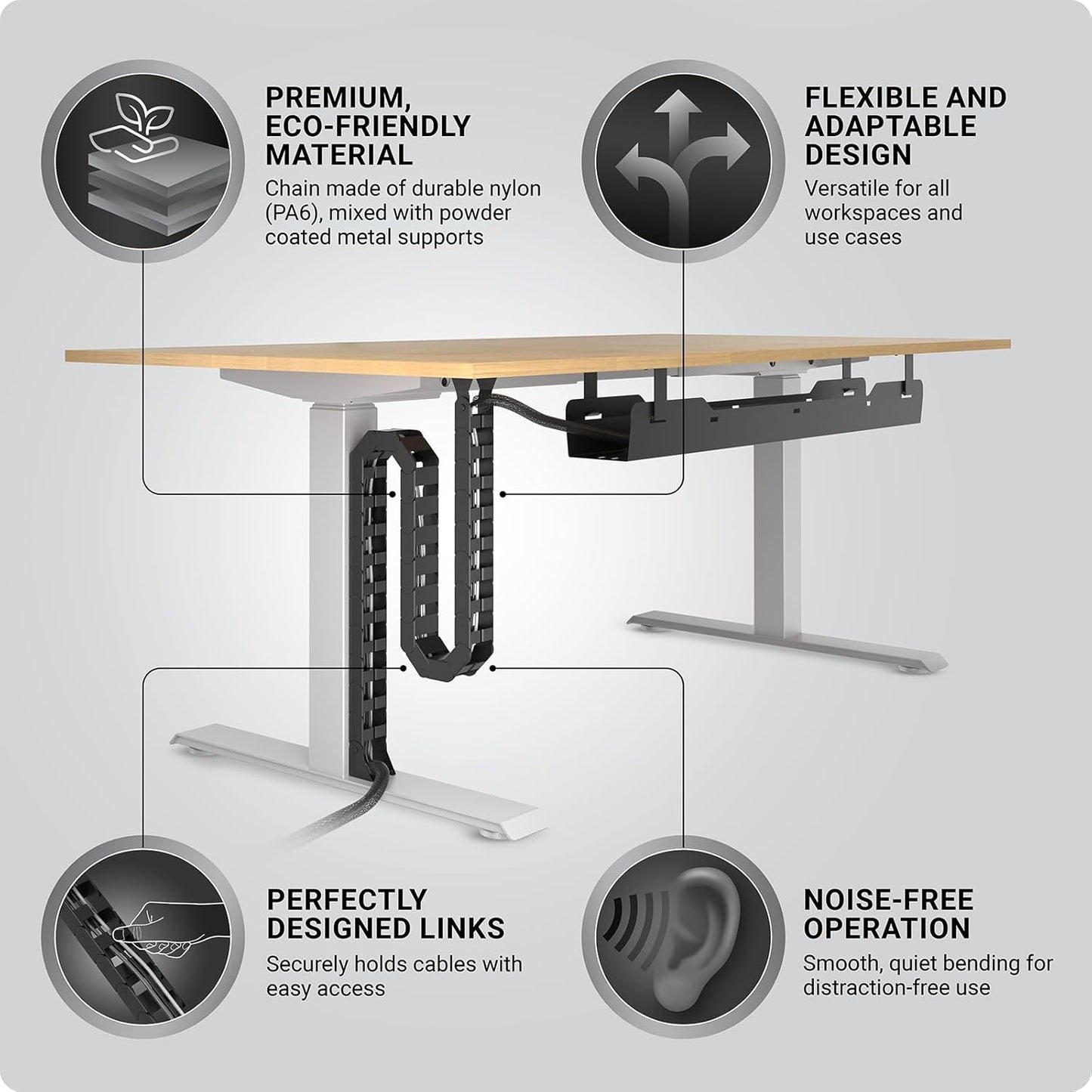 Under Desk Cable Management Vertebrae - Perfect for Sit Stand Desk - Wire Management - Adjustable Length - Flexible Cable Spine - Black, 133 cm