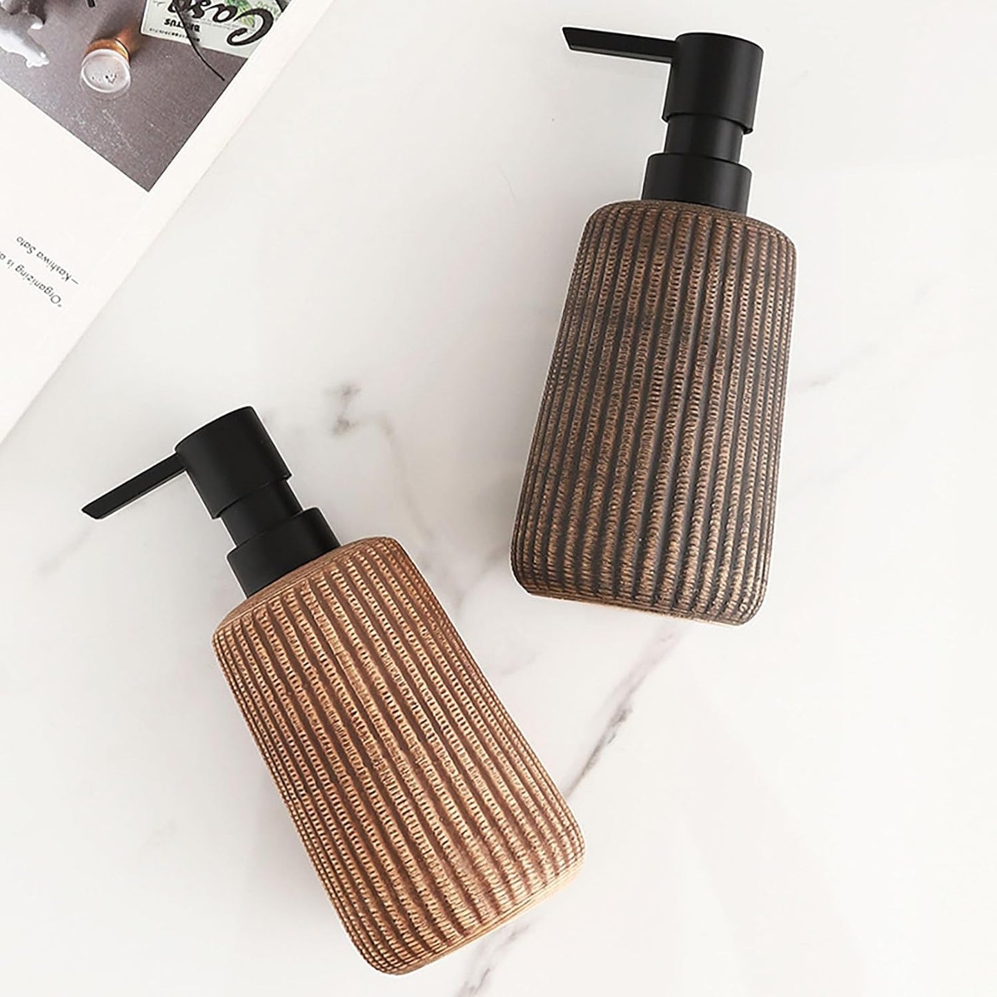 Comeon Hand Soap Dispenser, 12OZ/340ml Marble Dish Soap Dispenser Ceramic Countertop Refillable Hand Lotion Pump Bottle Liquid Hand Soap Jar Shower Dispenser Kitchen Bathroom Décor (Light Brown)