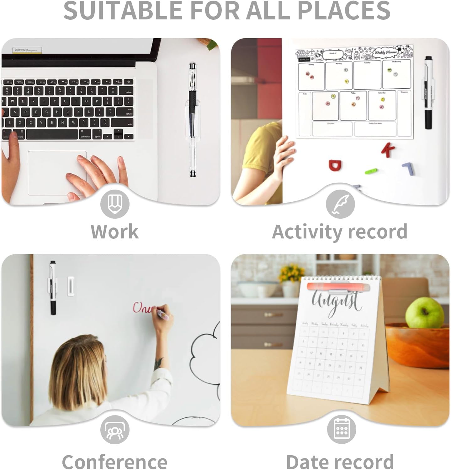 12 Pack Pen Holder for Desk, Silicone Pencil Holder with 12 Extra Adhesive Stickers, Adhesive Pen Holder & Marker Clip for Classroom Office Desk or Any Surface, Teacher Accessories Supplies (White)