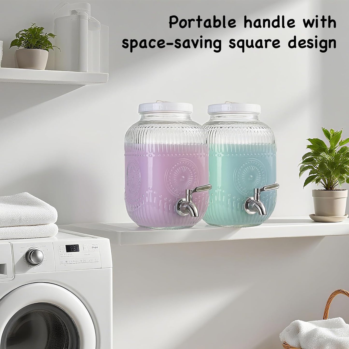 Amzcku 1 Gallon Glass Beverage Dispenser, 18/8 Stainless Steel Spigot and Lid With Ventilation Holes- Glass Drink Dispensers for Parties - Mason Jar Drink Dispensers with Lids