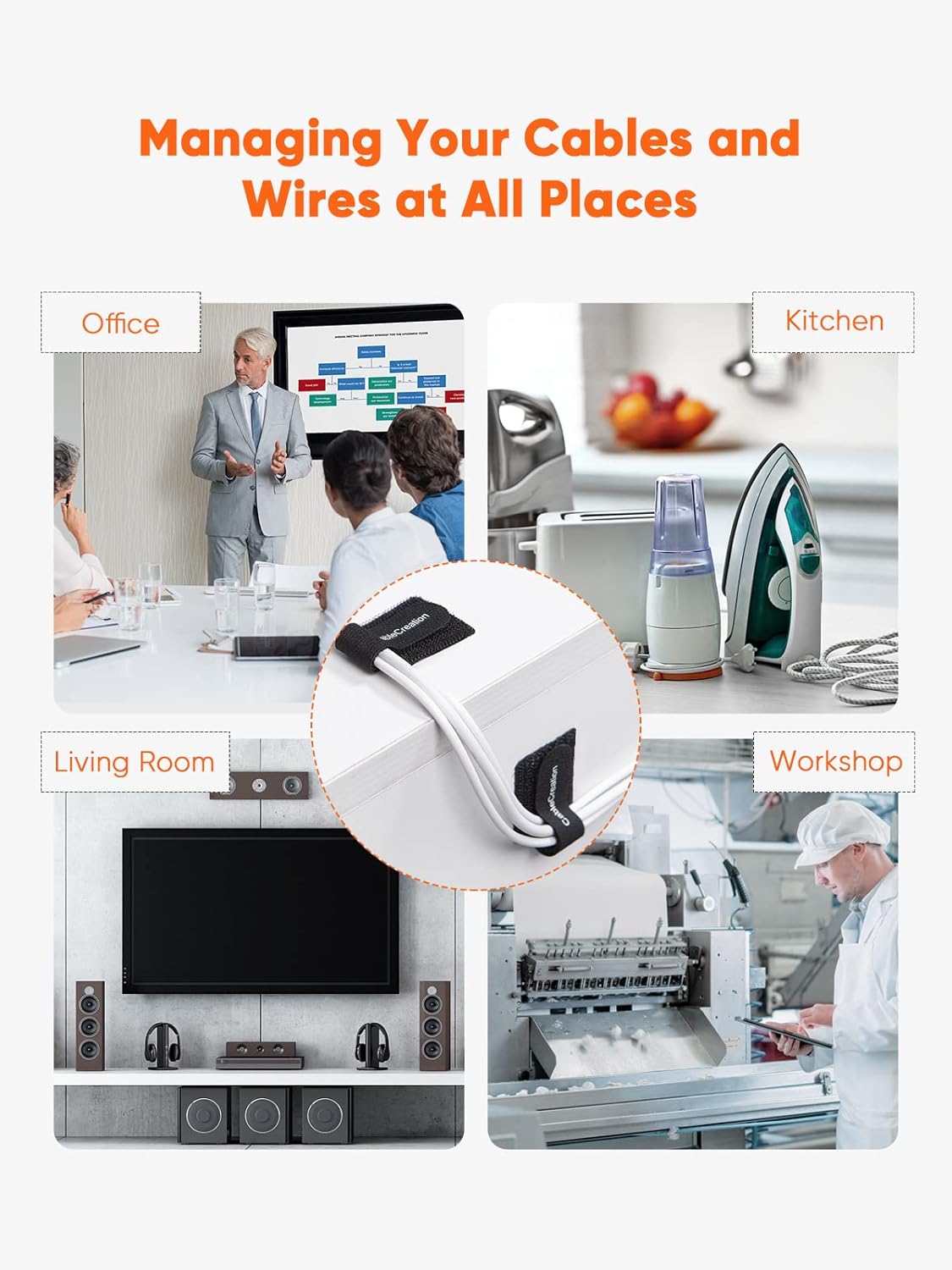 CableCreation Cable Ties, Strong Back-Glue Self Adhesive Cable Straps, Cable Management Straps Hook Loop Cord Organizer Wire Ties for Office/Home/Kitchen/Workshop, Black 5 Pack