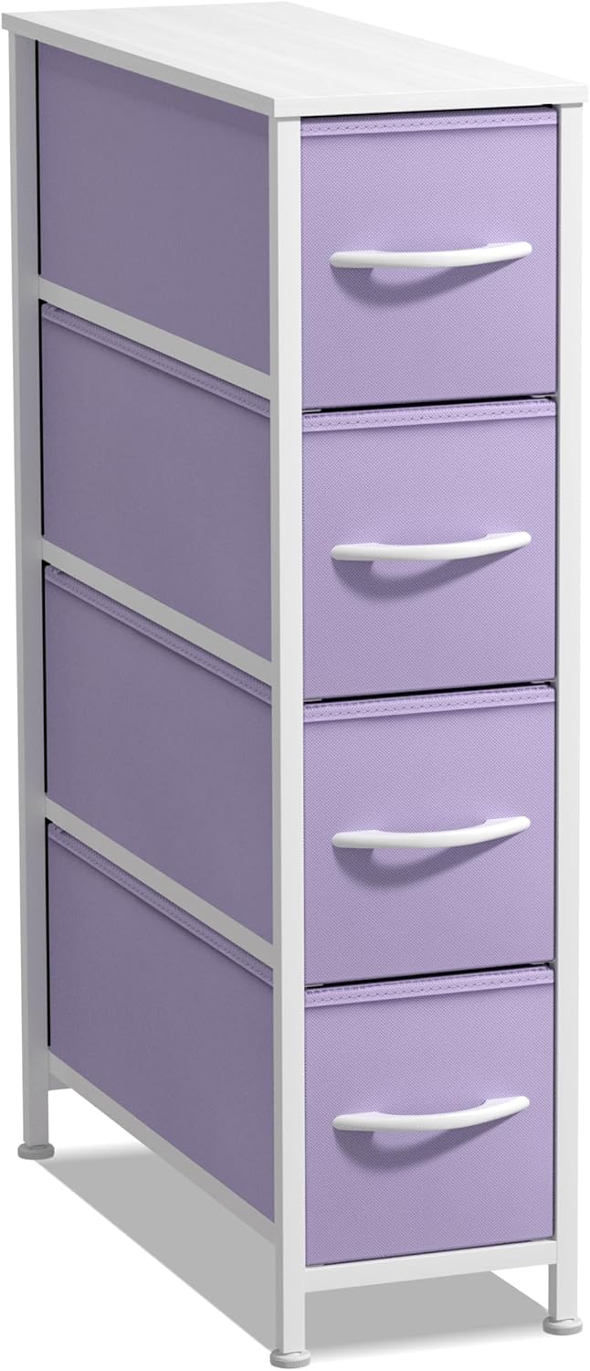 Sorbus Kids Narrow Dresser with 4 Drawers - Vertical Slim Storage Chest of Drawers with Steel Frame, Wood Top & Easy Pull Fabric Bins for Small Spaces, Closets, Bedroom, Bathroom & Laundry