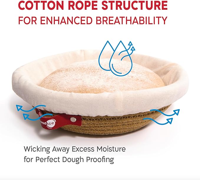 KneadAce Cotton Rope Banneton Bread Proofing Basket Set, 2 x Round Bread Basket with Liners & Covers for Artisan Bread Baking, Sourdough Bread Baking Supplies