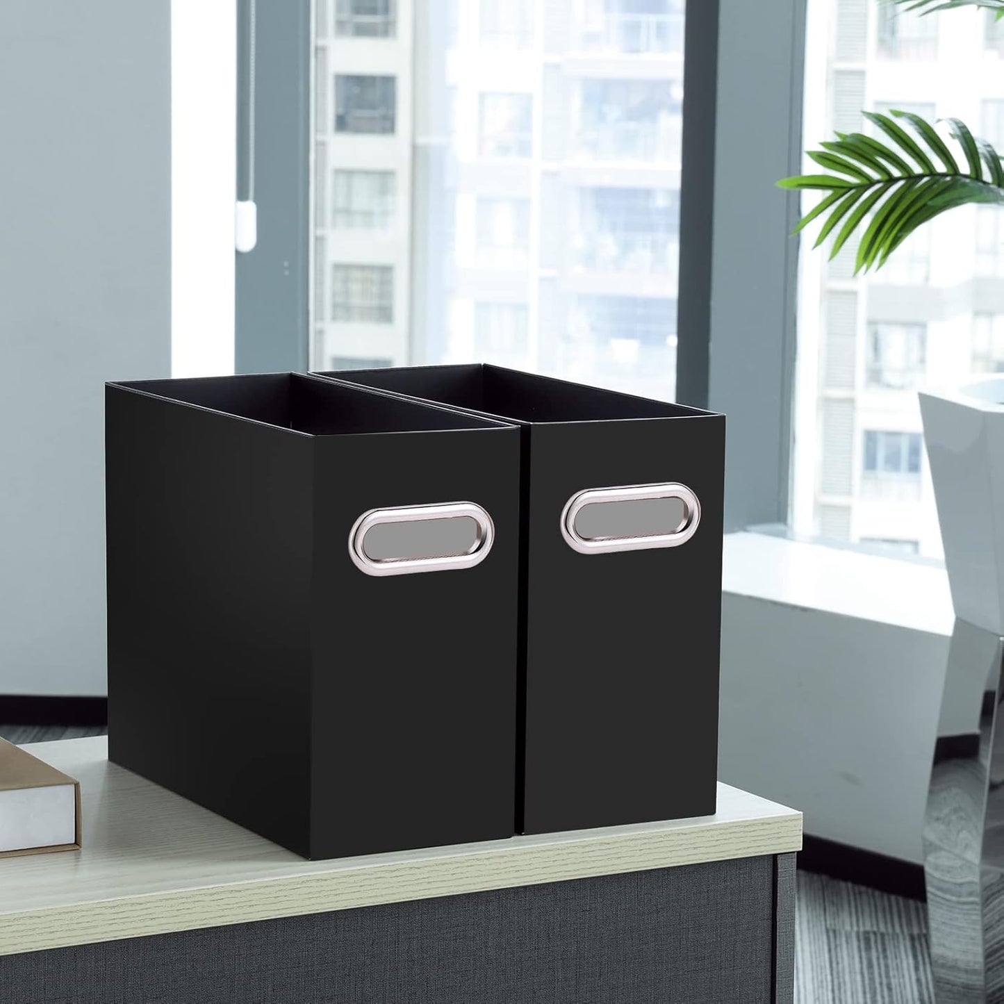 Oterri Cardboard File Organizer Box for Hanging File Folders Letter Size,File Box for Computer Desk,File Cabinet,Working Home,Office,Classroom(Black, Letter Size - 1 Pack)