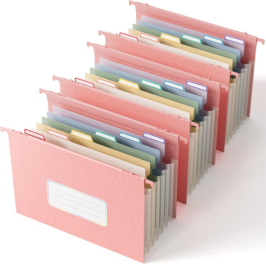 Wheat Straw Expanding Hanging File Folders, File Organizer, 1.2" Accordion Pockets, Large Capacity, Letter Size for Filing Cabinet, 100% BPA Free, Return to Nature, Healthy Living-Pink