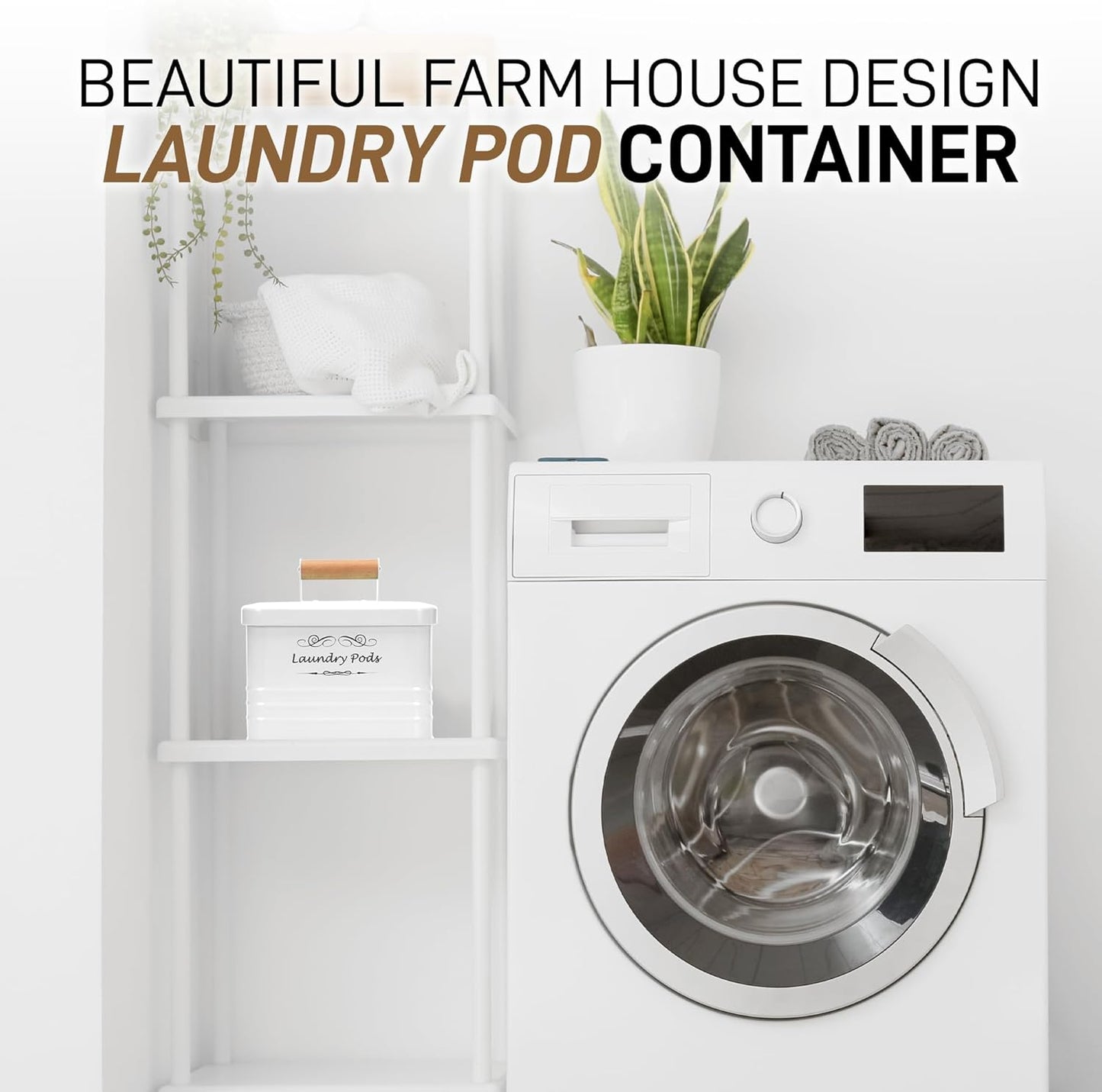 ELITAPRO Laundry Pods container Modern Farmhouse Laundry Pods Holder Metal Box Dispenser with Lid Laundry Room Decor and Accessories