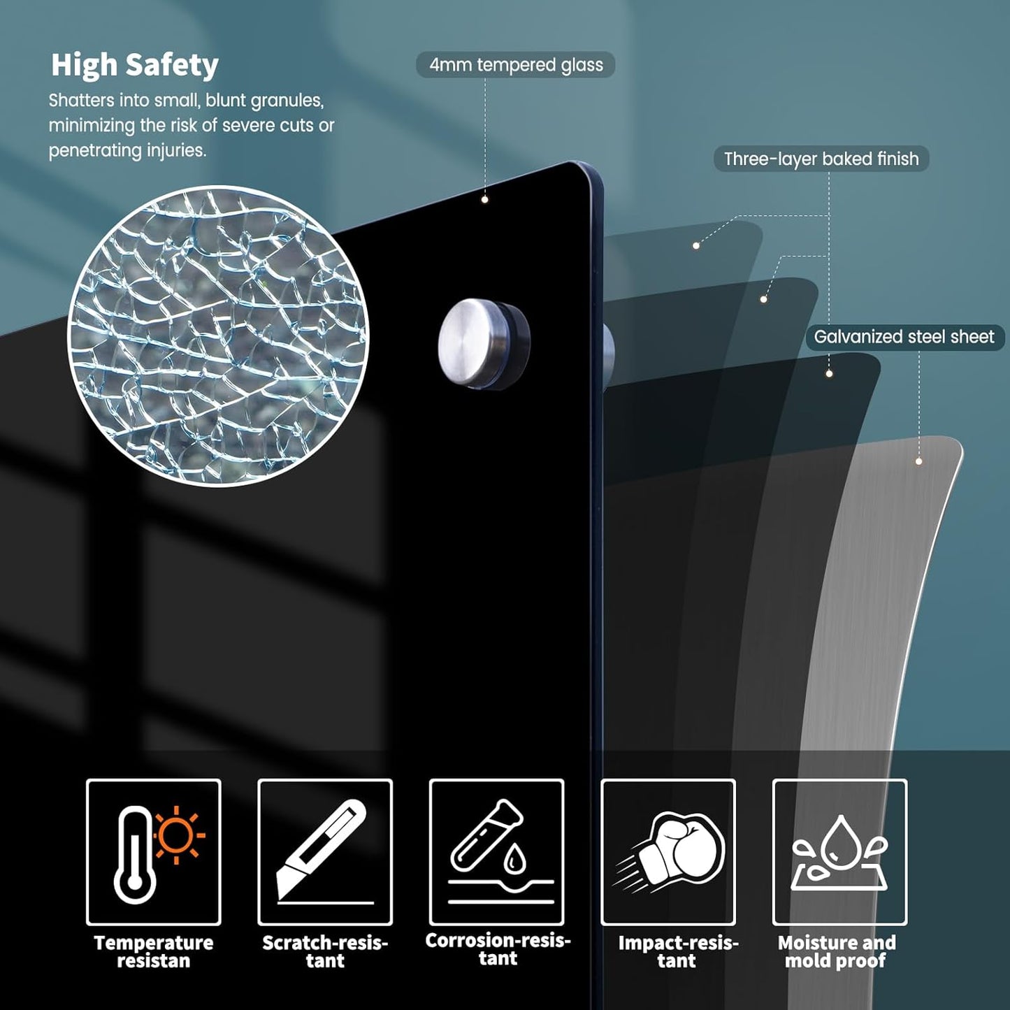 Magnetic Glass Dry Erase Board White Board Wall Mounted Whiteboard, Large Frameless White Board (Glassboard Black, 60" W x 36" H)