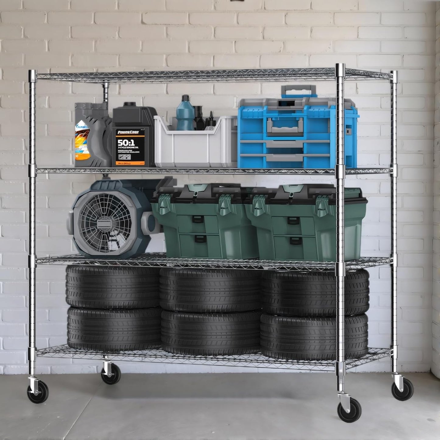 Himimi 4 Tier Wire Shelving with Wheels Heavy Duty Height Adjustable Metal Shelves for Storage, Commercial Grade Steel Utility Wire Rack for Kitchen Garage Pantry Organization-24×48×72, Silver