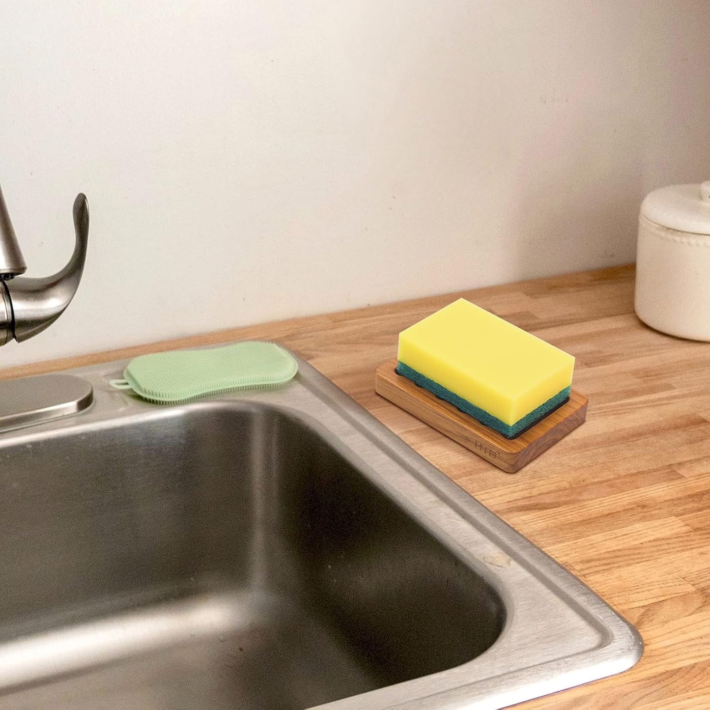 Slotted Bar Soap Holder Teak Wood by HTB, Kitchen Wooden Sponge Holder, Self Draining Soap Dish for Shower, Sink, Bathroom, Bathtub, RV