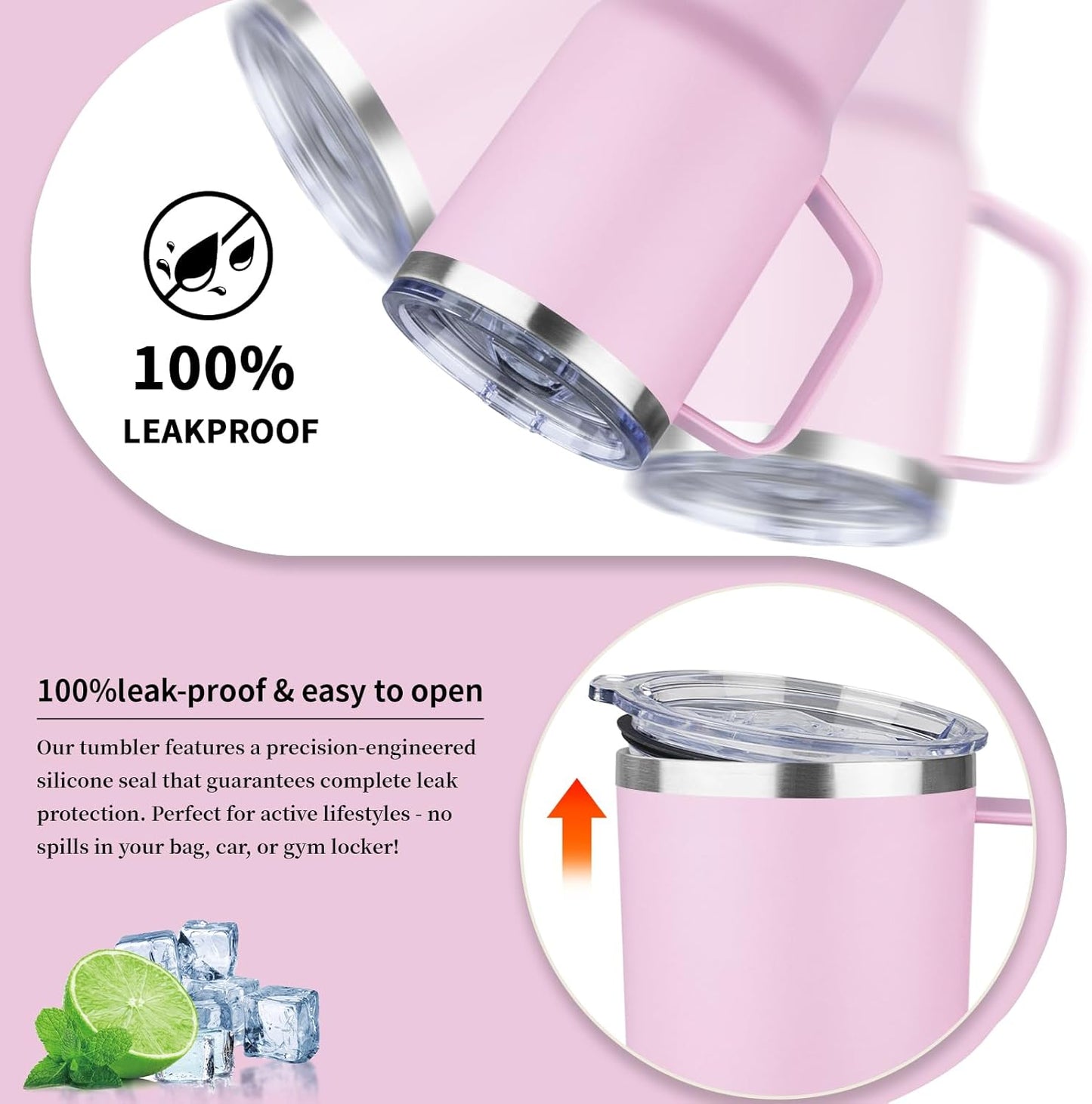 20oz Insulated Tumbler with Handle Stainless Steel Travel Coffee Mug with Lid and Straw Double Wall Vacuum Leak-proof Reusable Thermal Water Cup for Hot and Cold Drinks (Multicolor-3,4 Pack)