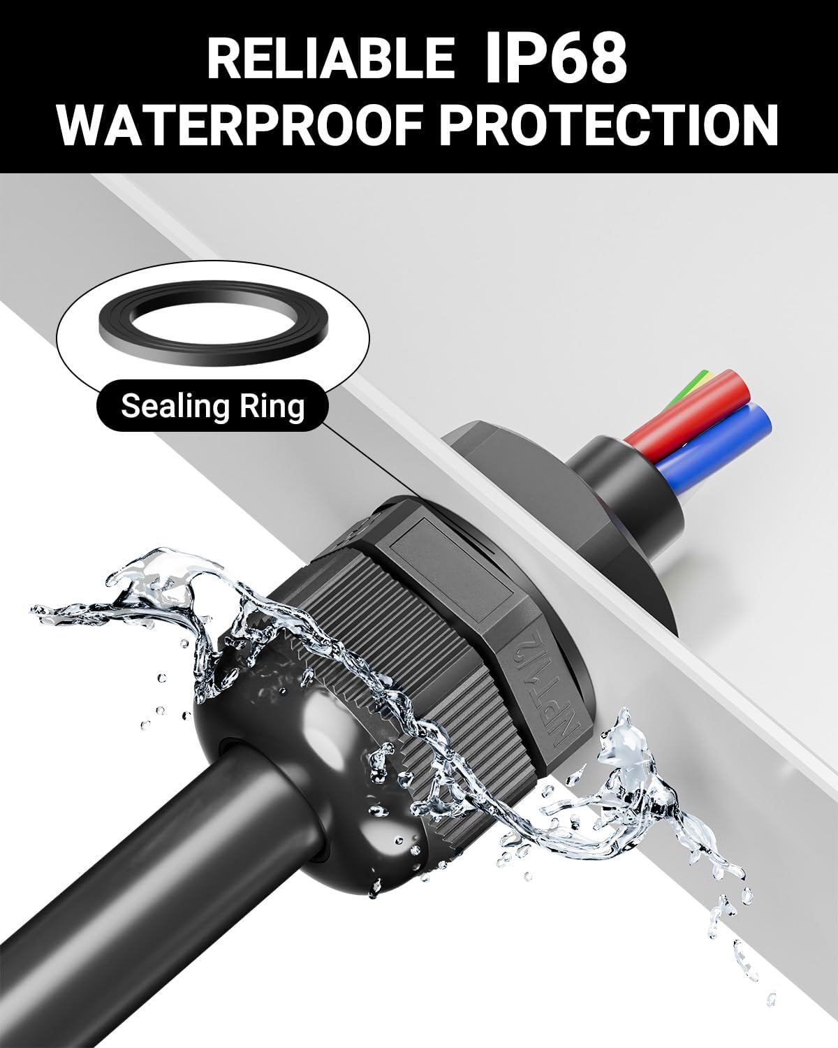 VCELINK 10 Pcs 1/2" NPT Cable Glands Nylon Waterproof, IP68 PA66 Cord Connectors, NPT 1/2" Wire Entry for Electrical Boxes, Strain Relief Wire Grommets, Black