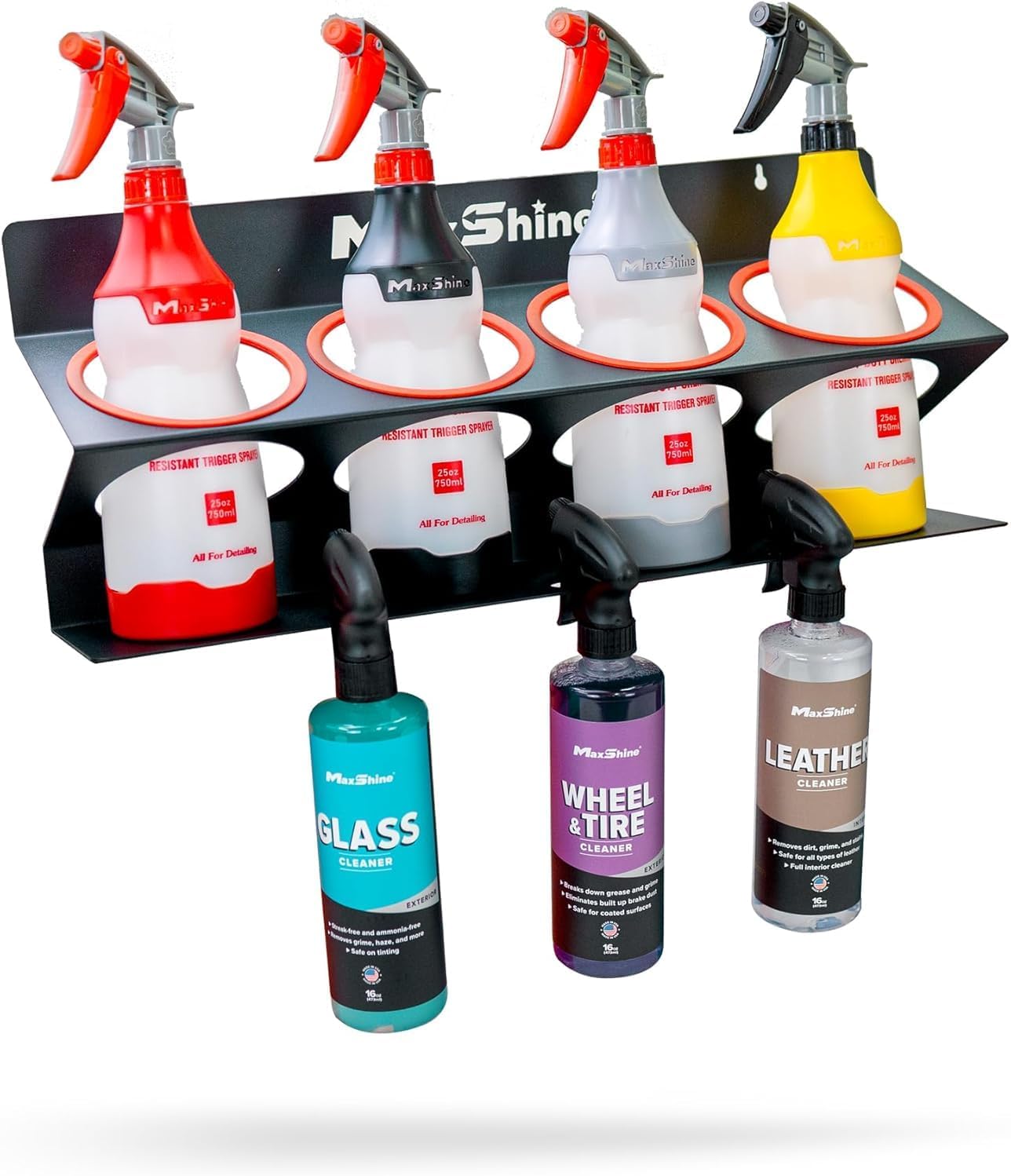 Maxshine Universal 2 Pack Spray Bottle Holder (16oz/34oz) - Holds 7 IK Trigger Sprayers with 3 Small Holes, Sturdy & Lightweight Wall-Mounted Organizer for Detailing Accessories, Easy to Install