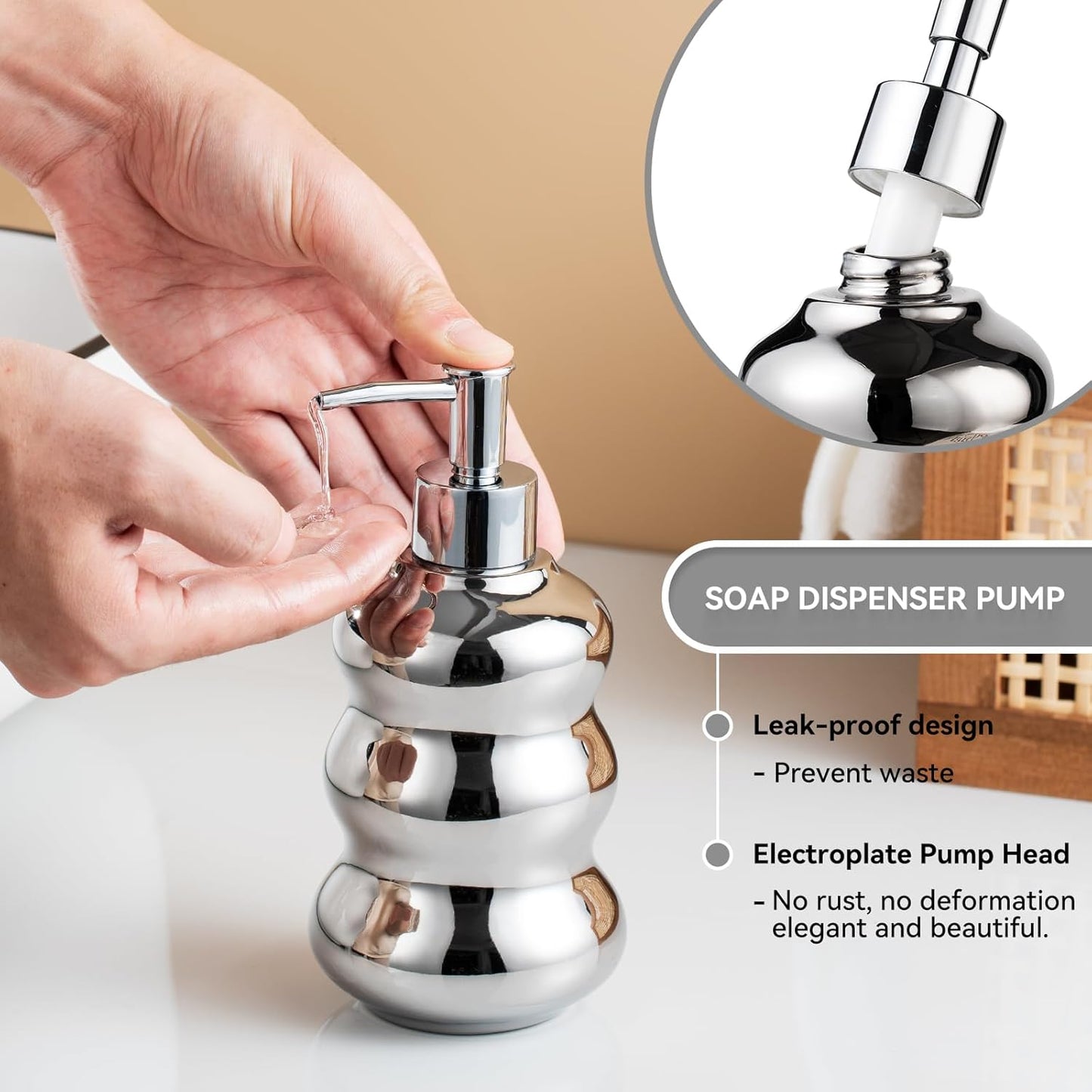 Silver Bathroom Accessory Set, 3-Piece Ceramic Bath Accessories Set with Tray, Lotion Dispenser, and Tumbler