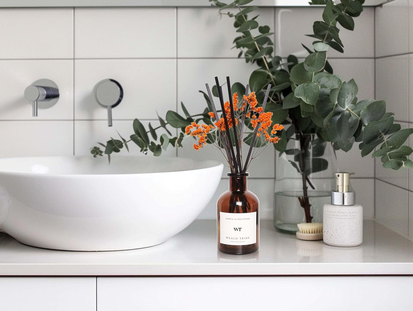 WEALD TRIBE Flower Reed Diffuser Set Neroli Scent for Bathroom Accessories Shelf Decor & Air Fresheners, Sticks Defusers with 4.0 fl oz Essential Oils & Leaves, House Bedroom Office Decor & Gifts