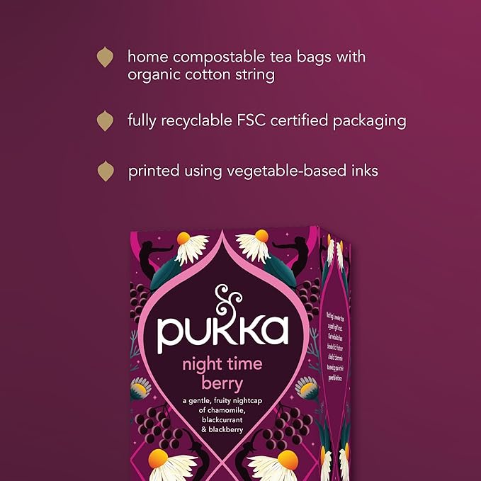 Pukka Night Time Berry Organic Herbal Tea, Soothing Infusion With Chamomile, Lavender & Elderberry, Tea Gift Set For Bedtime Relaxation, Caffeine Free, 80 Total Bags (20ct - Pack of 4)