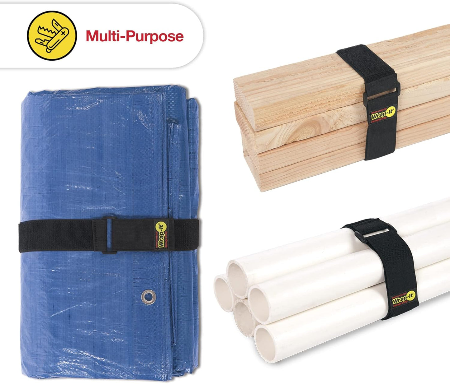 Super-Stretch Wrap-It Storage Straps - 24" (4 Pack) Black - Elastic Hook and Loop Cinch Straps fir Garden and Pool Hose Storage