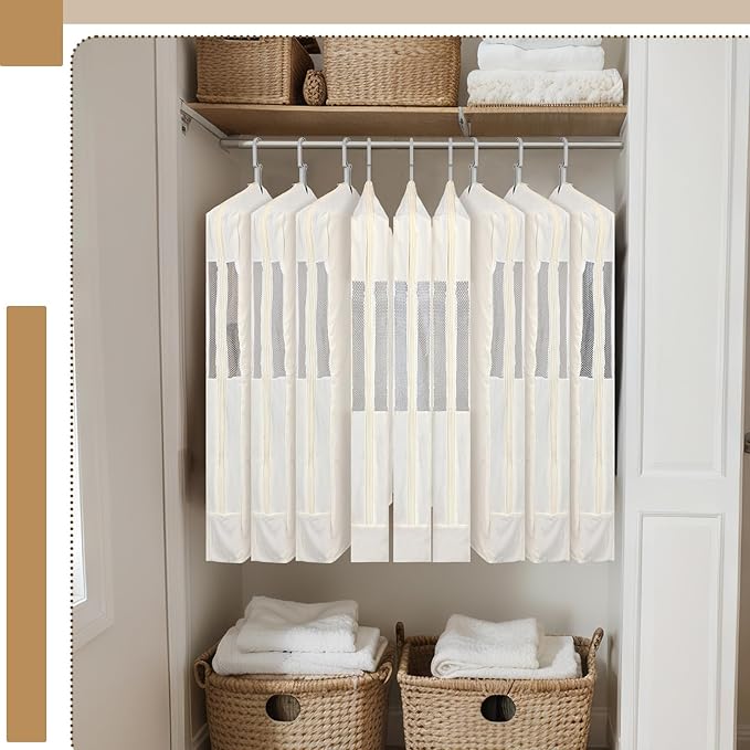 Aliceset 3 Pack Pure Cotton Garment Storage Bag for Hanging Clothes 24 x 61 Inch Breathable Garment Cover Canvas Suit Bags for Closet Storage Short Dresses Suits Gowns